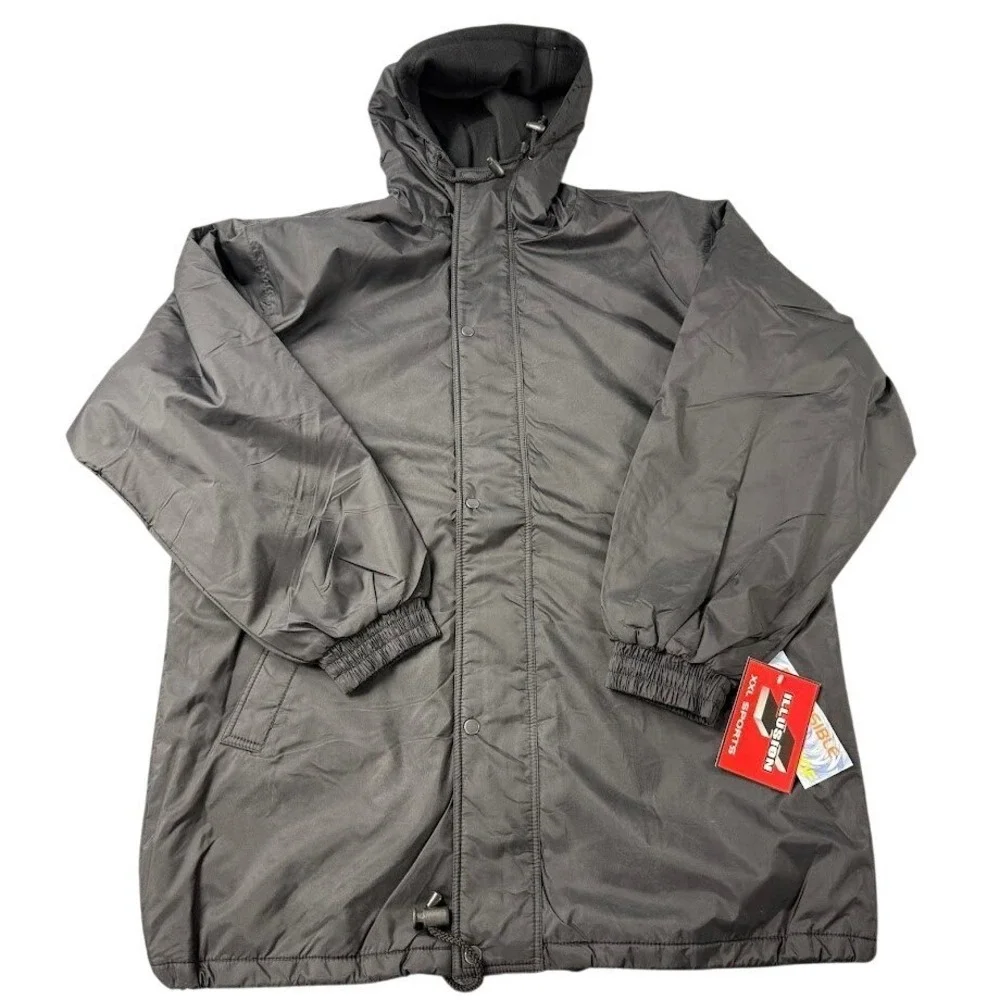 Vintage Illusion Black Reversible Waterproof Hooded Jacket Men's Size‎ XXL NEW